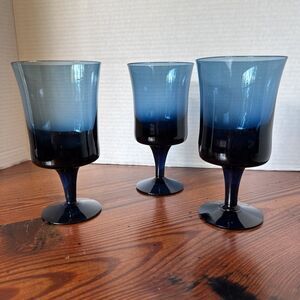 Denby Arabesque Blue Ice Juice Goblets Set Of 3 Hand Blown, Sweden 1972-1979 MCM